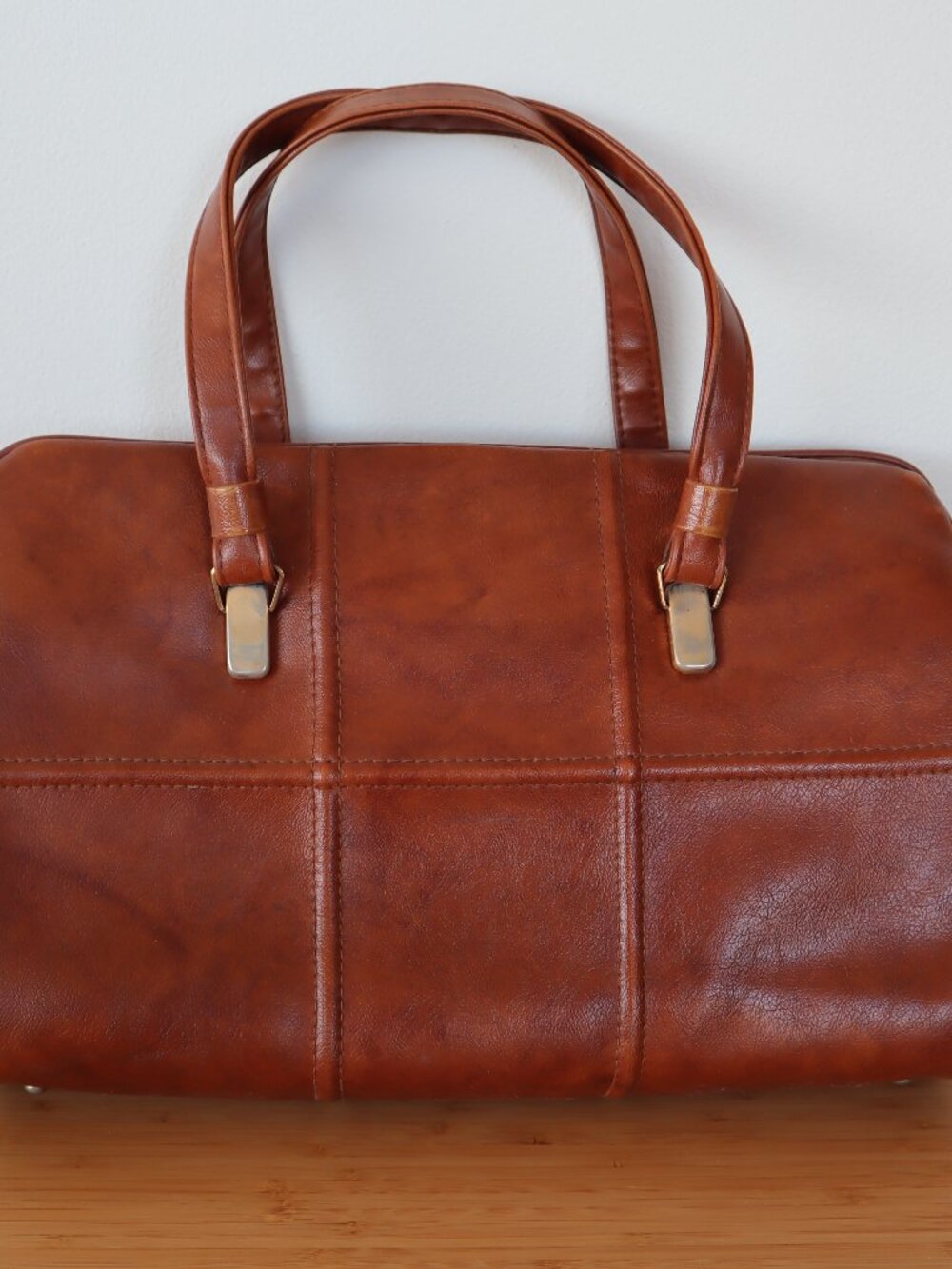 Vintage Brown Leather Paneled Satchel Bag